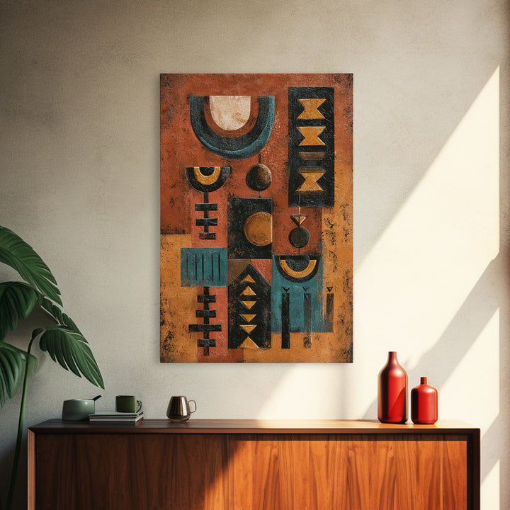Mud Cloth Geometric Abstraction Framed Canvas Print, African Inspired Art, Digital Art, Living Room Decor, Abstract Art, AIA-2x3-59