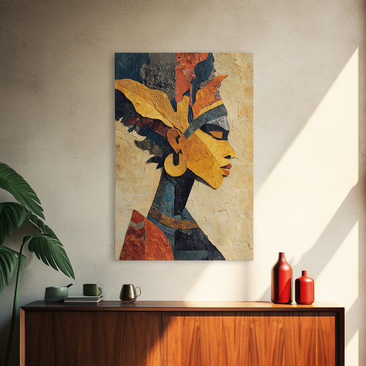 African Goddess Emerging from Botanical Forms and Canvas Print, African Inspired Art, Digital Art Prints, Living Room Decor, AIA-2x3-95