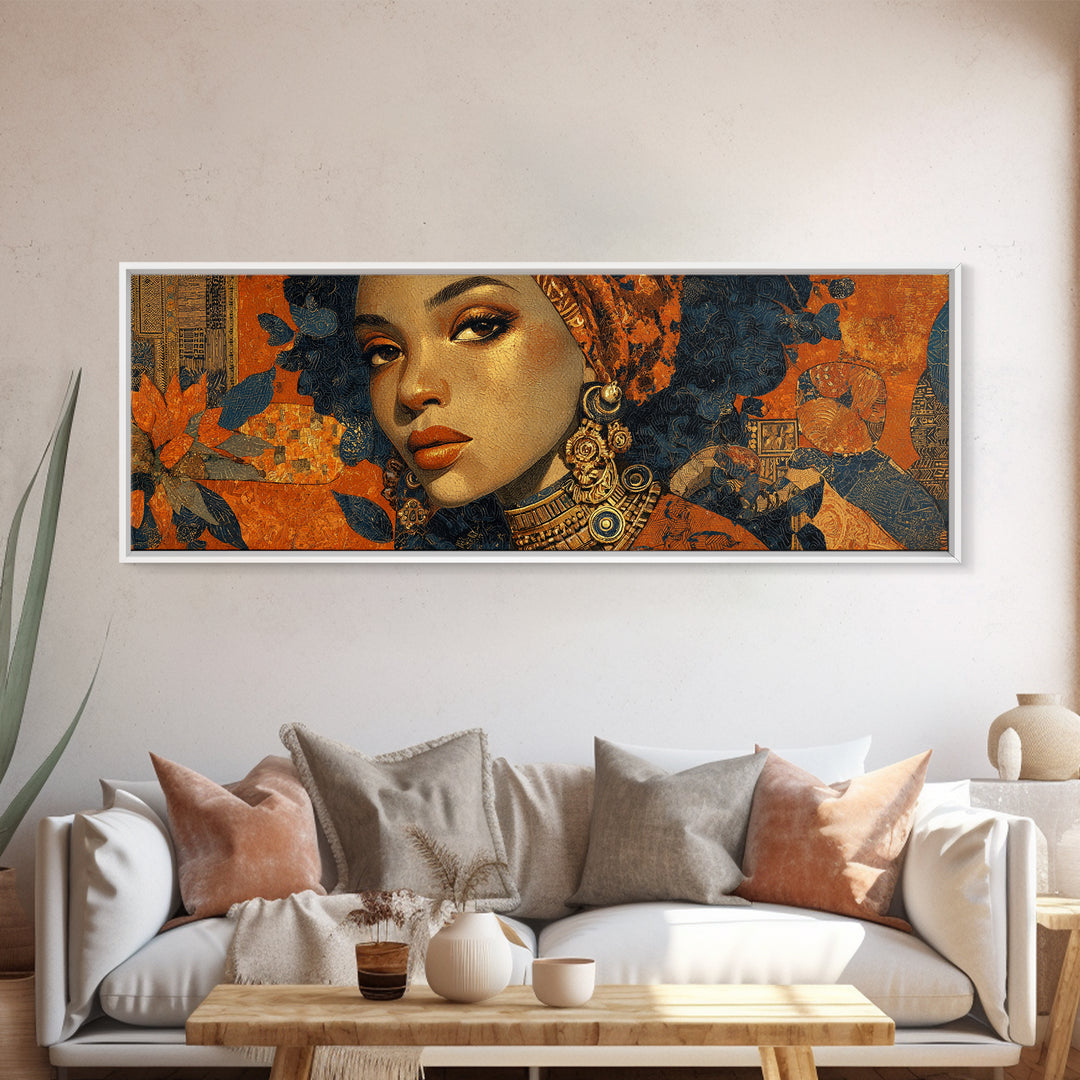 Contemporary Black Femininity Portrait Canvas Print, African Inspired Art, Wall Art Print, Living Room Decor, Oil Painting, AIA-3x1-13