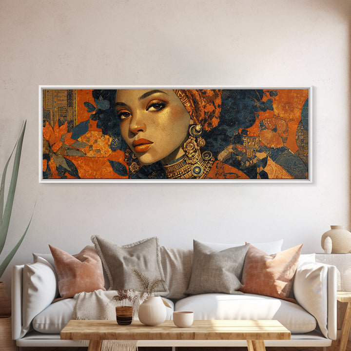 Contemporary Black Femininity Portrait Canvas Print, African Inspired Art, Wall Art Print, Living Room Decor, Oil Painting, AIA-3x1-13