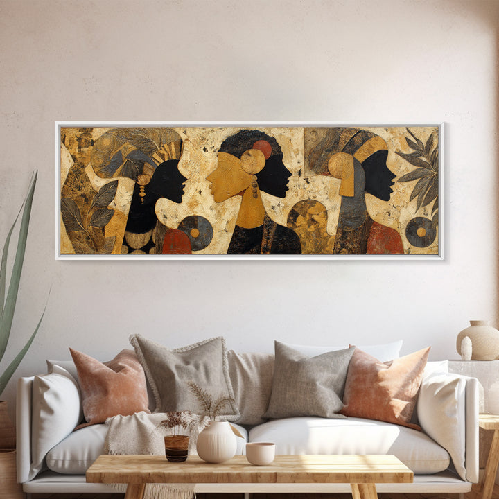 African Goddess Emerging from Botanical Forms and Canvas Print, African Inspired Art, Neutral Decor, Living Room Decor, AIA-3x1-7