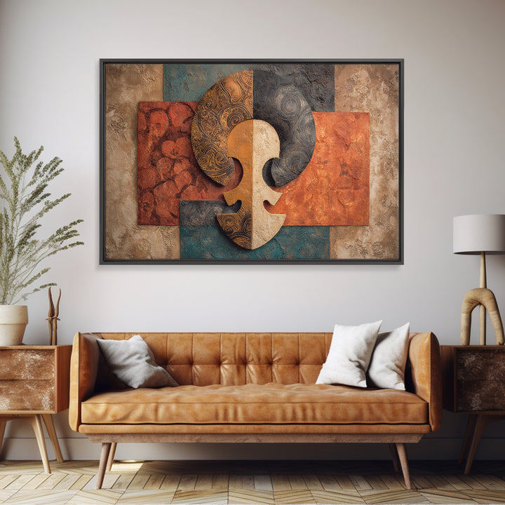 Tribal Symbol Abstraction Framed Canvas Print, African Inspired Art, Bedroom Wall Decor, Living Room Decor, Abstract Art, AIA-3x2-24