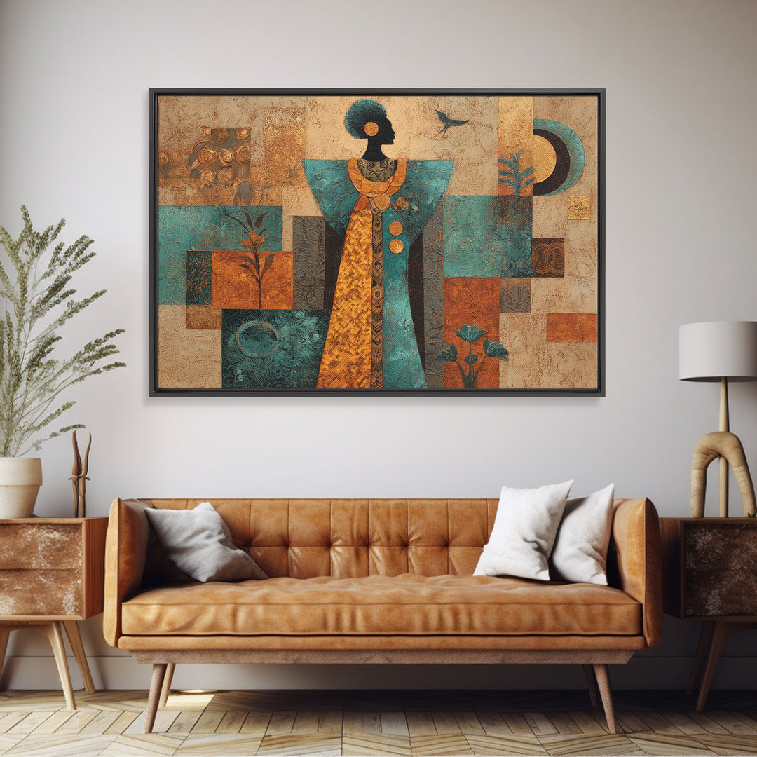 Afro Surreal Dreamscape Framed Canvas Print, African Inspired Art, Bedroom Wall Decor, Living Room Decor, Oil Painting, AIA-3x2-74