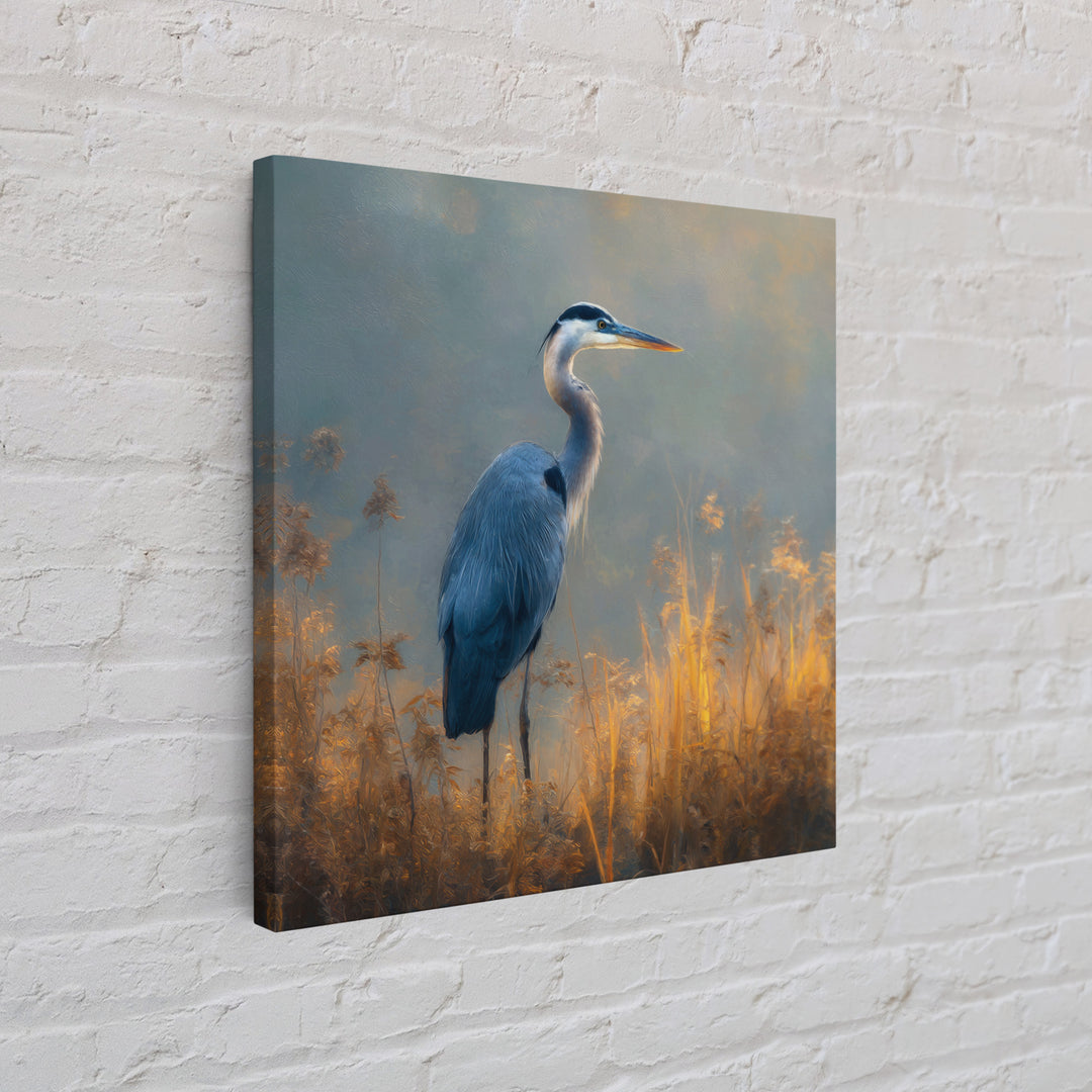 Blue Heron Standing Framed Canvas Print, Animal Art, Digital Wall Art, Living Room Decor, Fine Art, Creature, Modern Wall Art, ANI-1x1-11