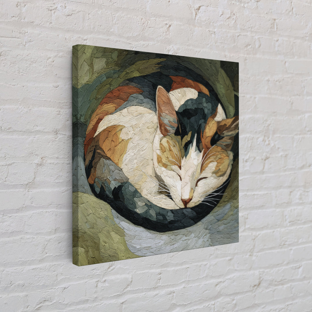 Sleeping Cat Curled Framed Canvas Print, Animal Art, Wall Decor, Living Room Decor, Fine Art, Creature, Nursery Wall Art, ANI-1x1-12