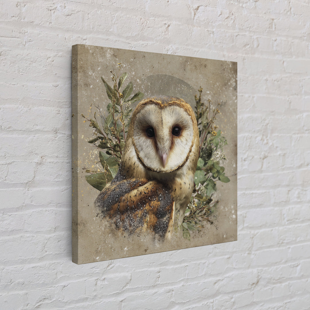 Owl with Moonlit Feathers and Celestial Accents Canvas Print, Animal Art, Nursery Decor, Living Room Decor, Oil Painting, ANI-1x1-15