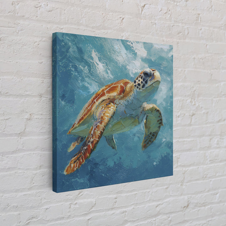 Sea Turtle Drifting Through Luminous Blue Water Canvas Print, Animal Art, Digital Print, Living Room Decor, Fine Art, Creature, ANI-1x1-18