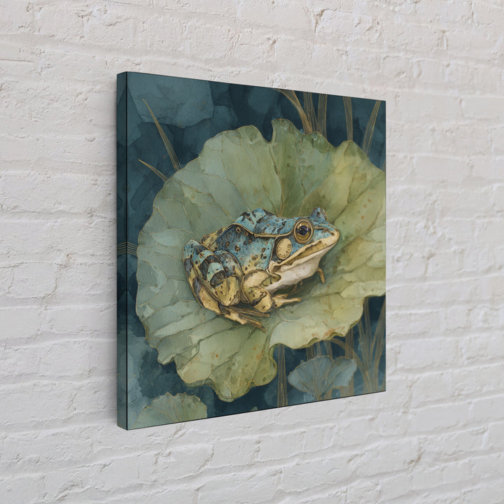 Frog on a Lotus Leaf Canvas Print, Animal Art, Digital Prints, Living Room Decor, Watercolor Art, Creature, Printable Art, ANI-1x1-20