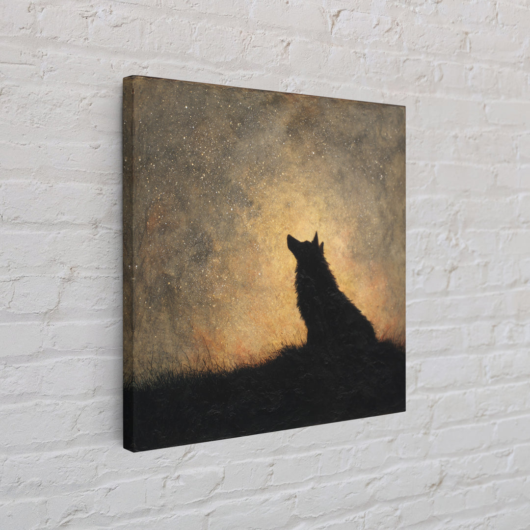 Wolf Silhouette Beneath a Star Filled Sky Canvas Print, Animal Art, Printable Art, Living Room Decor, Oil Painting, Creature, ANI-1x1-22