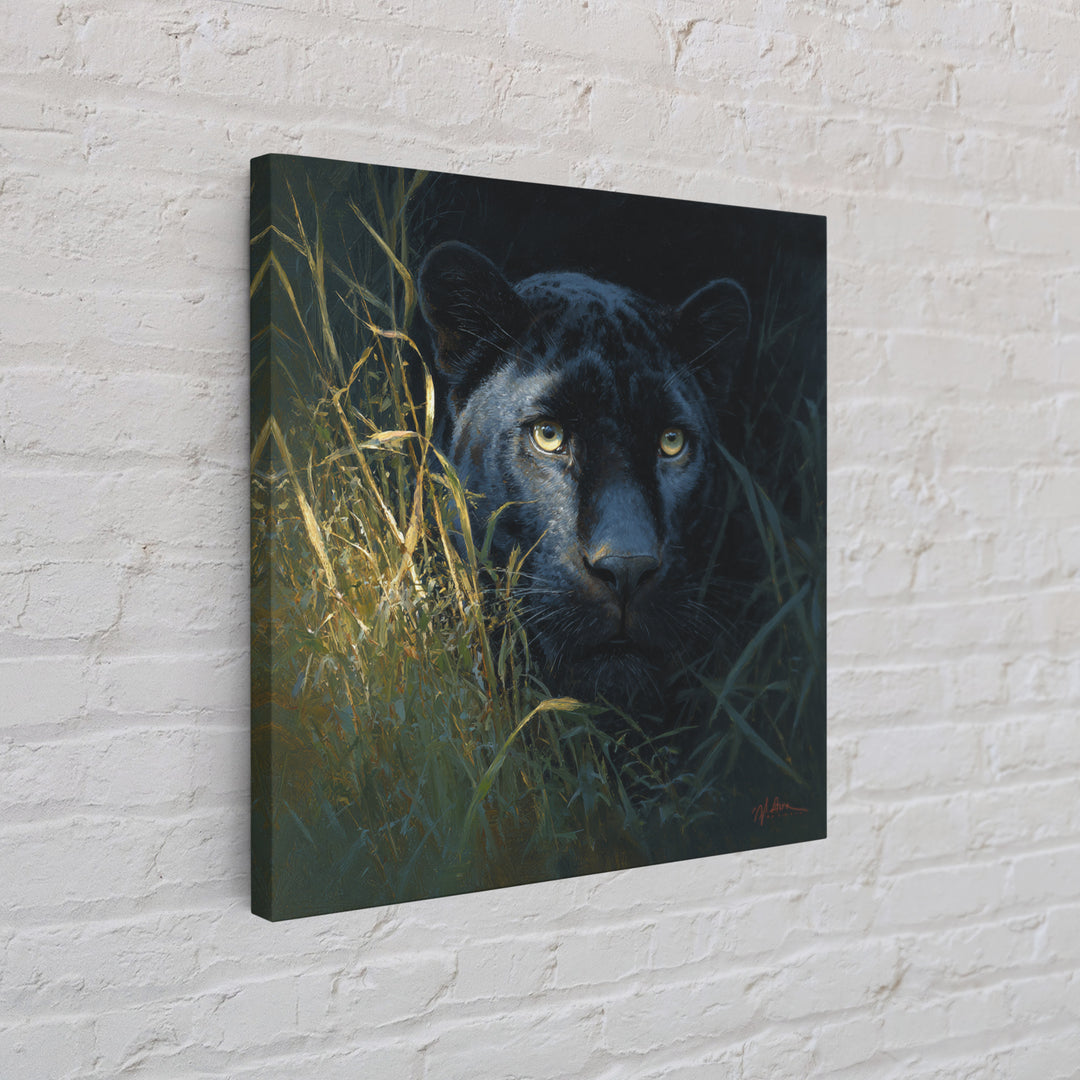 Dramatic Black Panther Emerging from Deep Jungle Canvas Print, Animal Art, Nursery Art, Living Room Decor, Oil Painting, ANI-1x1-30