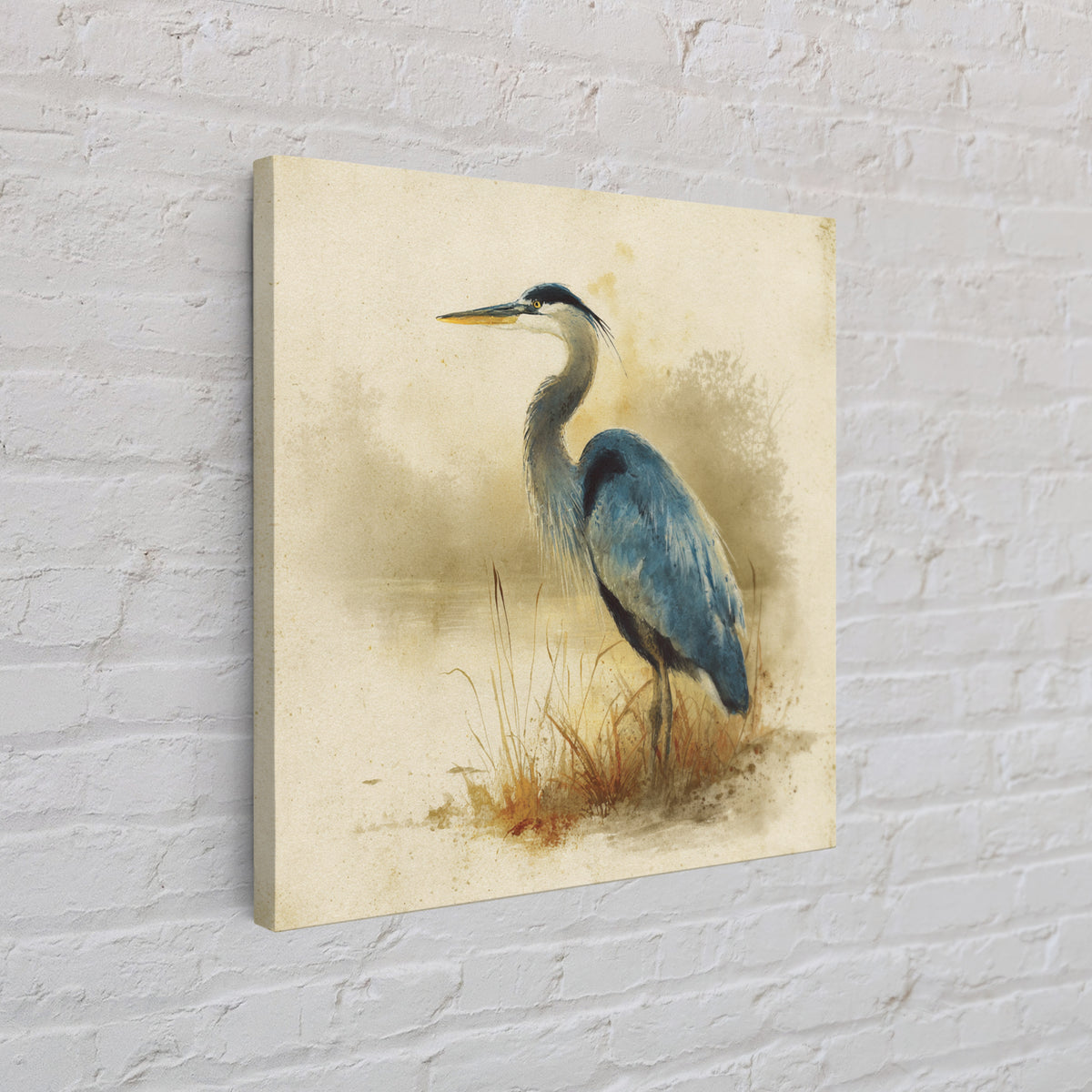 Blue Heron Standing Canvas Print, Animal Art, Printable Art, Living Room Decor, Fine Art, Creature, Downloadable Art, ANI-1x1-35