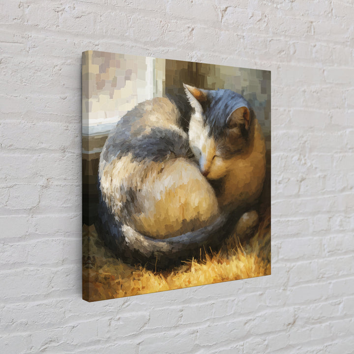 Sleeping Cat Curled Canvas Print, Animal Art, Printable Wall Art, Living Room Decor, Watercolor Art, Creature, Boho Wall Art, ANI-1x1-36