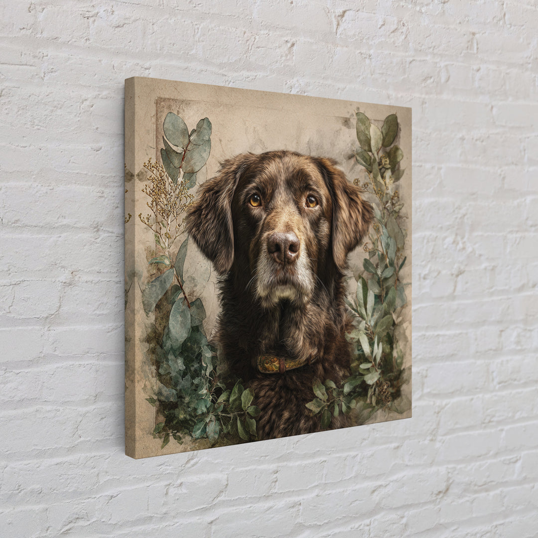 Dog Portrait with Painterly Collar and Loyal Framed Canvas Print, Animal Art, Downloadable Art, Living Room Decor, Creature, ANI-1x1-37