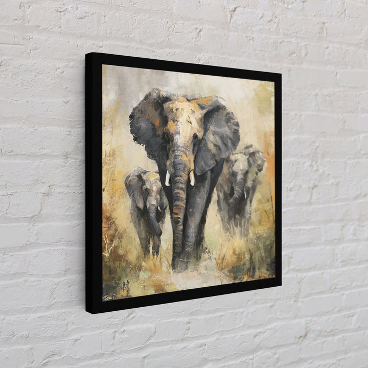 Elephant Family Walking Through Dusty Golden Light Canvas Print, Animal Art, Safari Nursery Decor, Living Room Decor, Creature, ANI-1x1-38