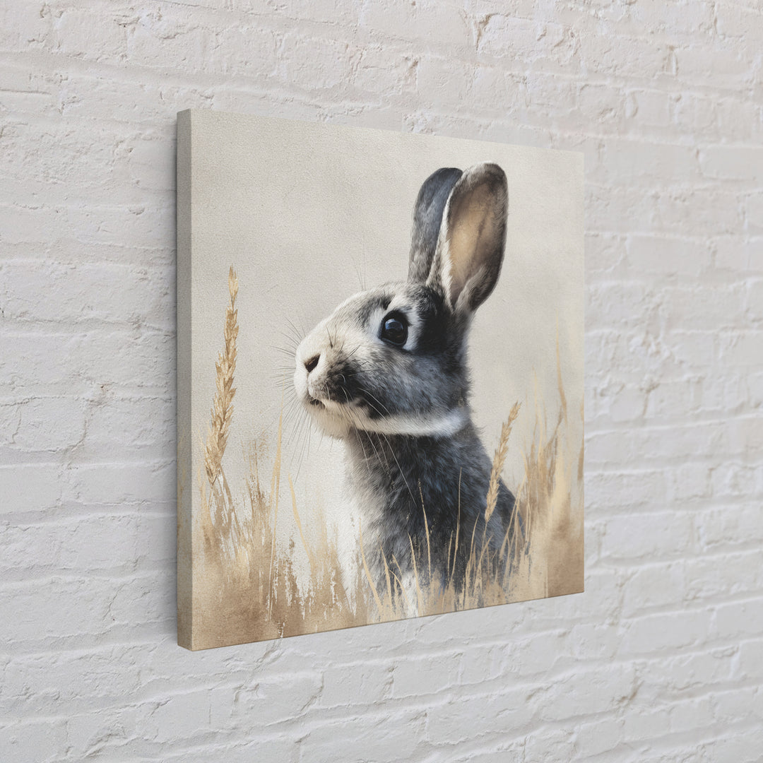 Curious Rabbit in a Soft Watercolor Meadow Canvas Print, Animal Art, Trendy Wall Art, Living Room Decor, Fine Art, Creature, ANI-1x1-5
