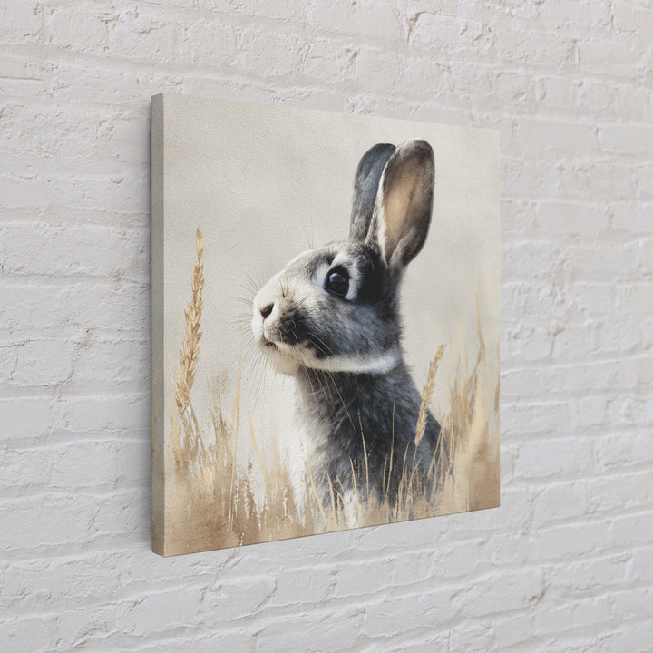 Curious Rabbit in a Soft Watercolor Meadow Canvas Print, Animal Art, Trendy Wall Art, Living Room Decor, Fine Art, Creature, ANI-1x1-5
