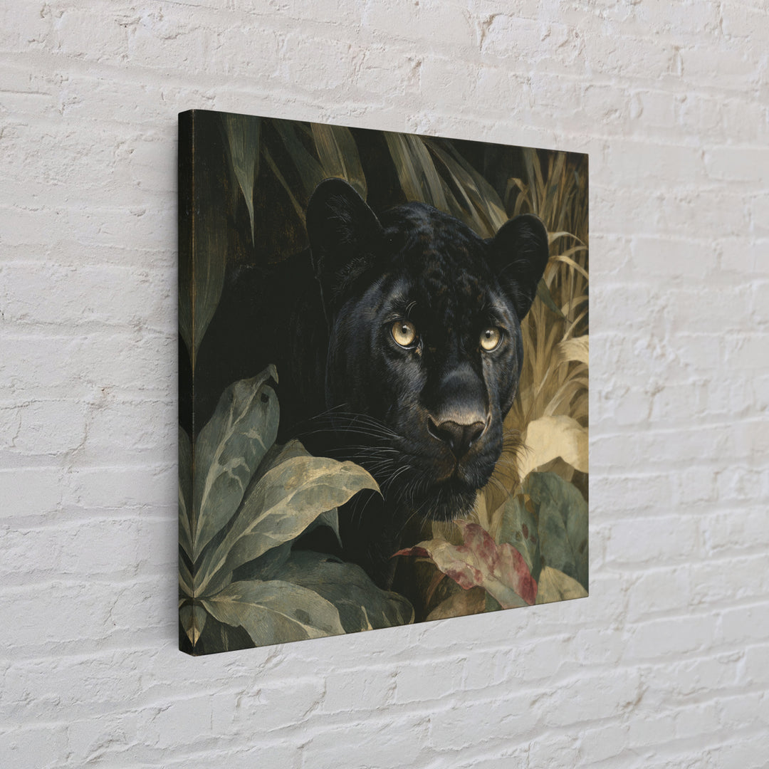 Dramatic Black Panther Emerging from Deep Jungle Canvas Print, Animal Art, Nursery Art, Living Room Decor, Oil Painting, ANI-1x1-54