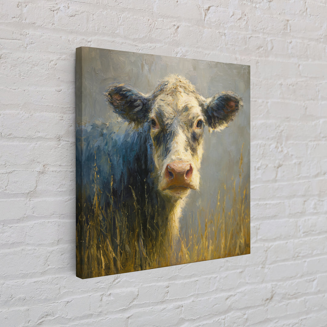 Gentle Cow Portrait Canvas Print, Animal Art, Trendy Wall Art, Living Room Decor, Fine Art, Creature, Textured Painting, ANI-1x1-55
