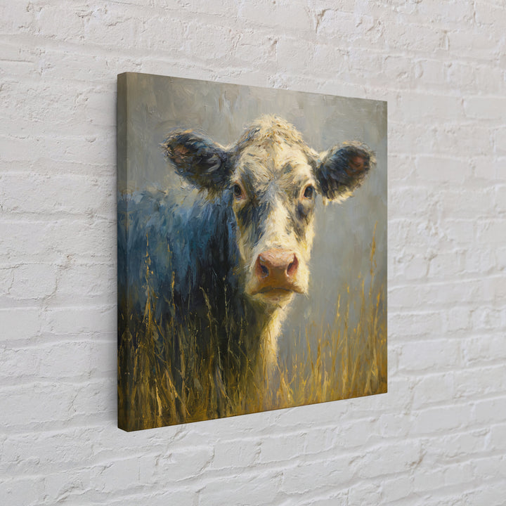 Gentle Cow Portrait Canvas Print, Animal Art, Trendy Wall Art, Living Room Decor, Fine Art, Creature, Textured Painting, ANI-1x1-55