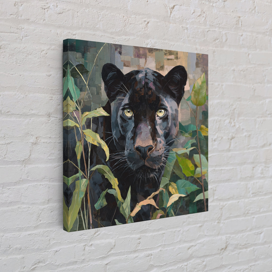 Dramatic Black Panther Emerging from Deep Jungle Canvas Print, Animal Art, Farmhouse Decor, Living Room Decor, Creature, ANI-1x1-6