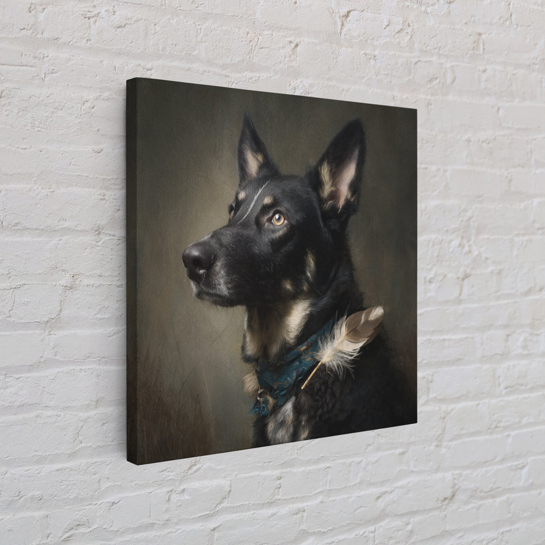 Dog Portrait with Painterly Collar and Loyal Framed Canvas Print, Animal Art, Downloadable Art, Living Room Decor, Creature, ANI-1x1-61