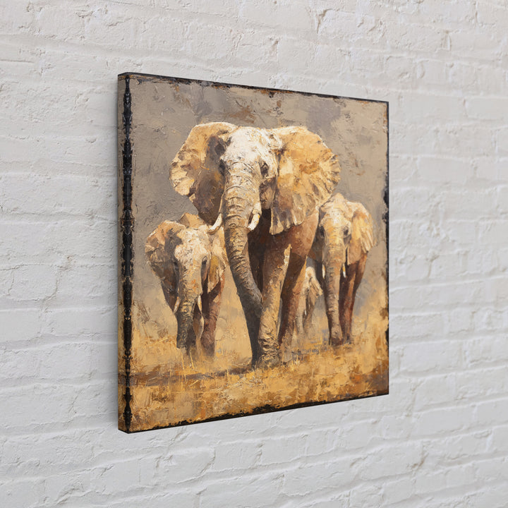 Elephant Family Walking Through Dusty Golden Light Canvas Print, Animal Art, Safari Nursery Decor, Living Room Decor, Creature, ANI-1x1-62
