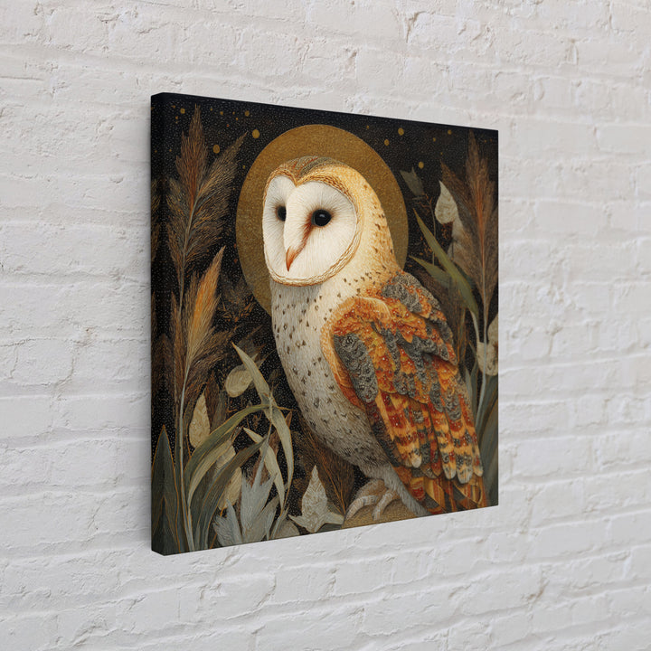 Owl with Moonlit Feathers and Celestial Accents Framed Canvas Print, Animal Art, Downloadable Art, Living Room Decor, Creature, ANI-1x1-63