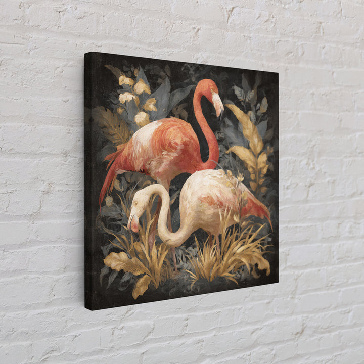 Flamingo Pair in Elegant Coral and Cream Framed Canvas Print, Animal Art, Gallery Decor, Living Room Decor, Fine Art, Creature, ANI-1x1-67