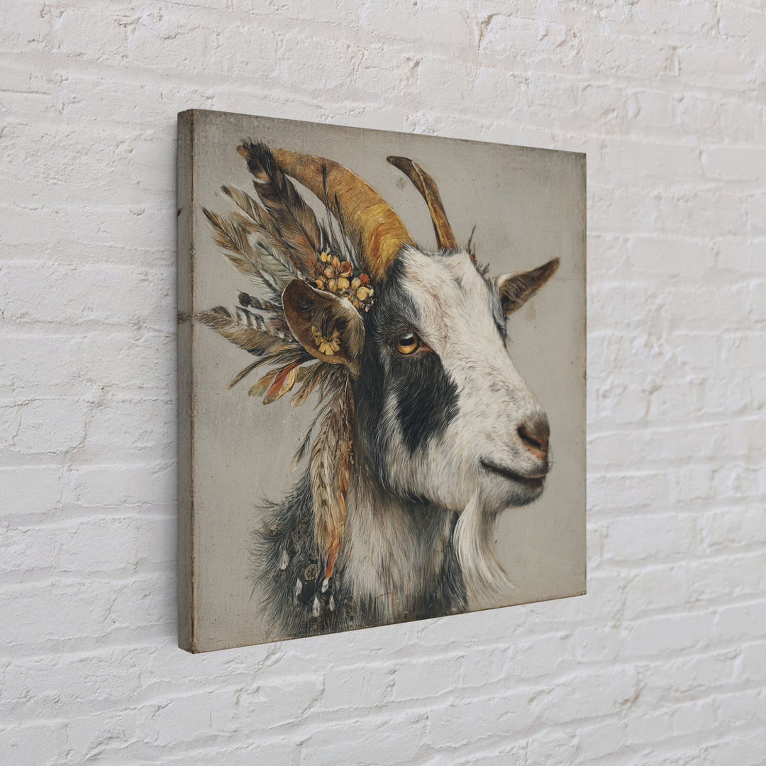 Goat Portrait with Rustic Folk Art Personality Canvas Print, Animal Art, Neutral Decor, Living Room Decor, Fine Art, Creature, ANI-1x1-69