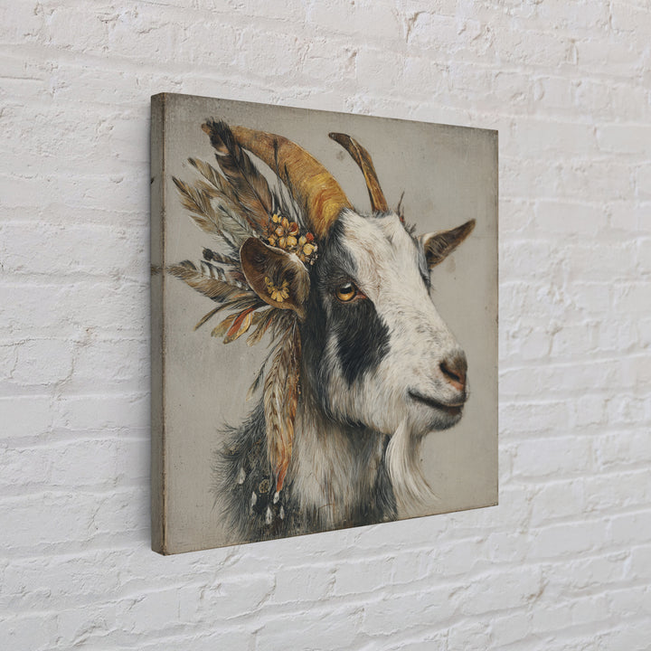 Goat Portrait with Rustic Folk Art Personality Canvas Print, Animal Art, Neutral Decor, Living Room Decor, Fine Art, Creature, ANI-1x1-69
