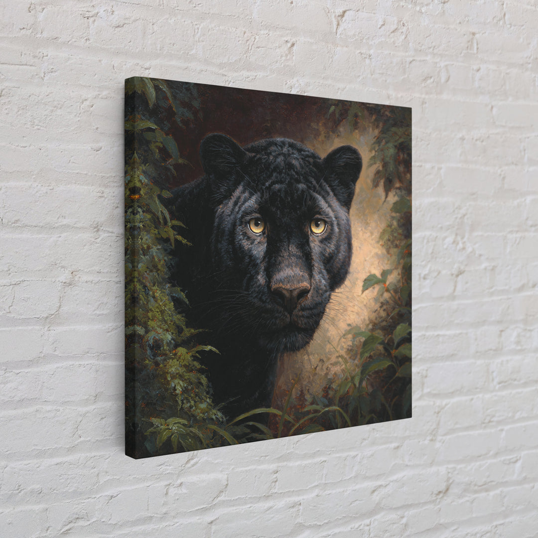 Dramatic Black Panther Emerging from Deep Jungle Framed Canvas Print, Animal Art, Gallery Decor, Living Room Decor, Creature, ANI-1x1-78