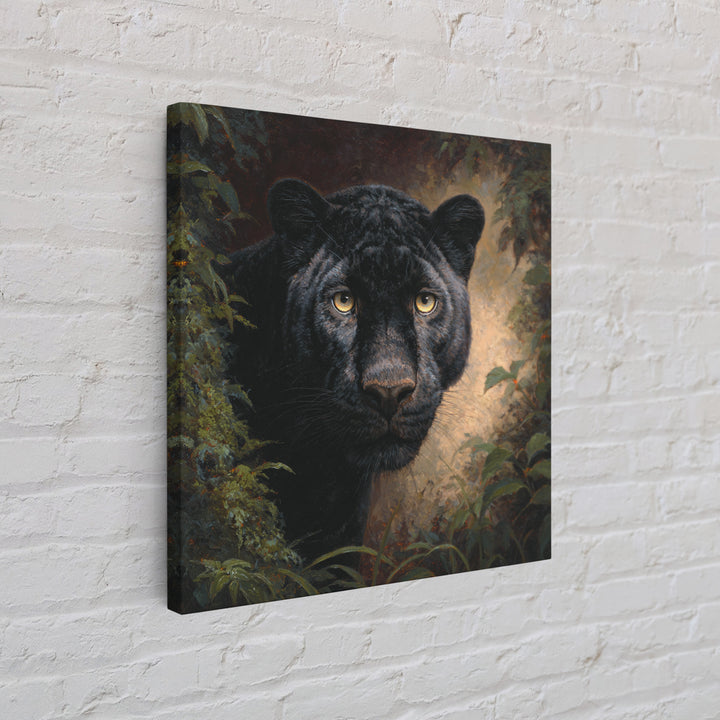 Dramatic Black Panther Emerging from Deep Jungle Framed Canvas Print, Animal Art, Gallery Decor, Living Room Decor, Creature, ANI-1x1-78