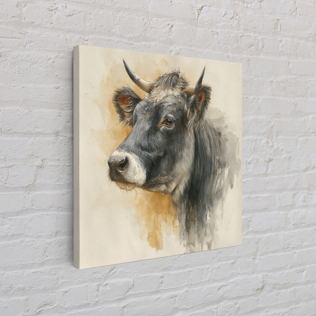 Gentle Cow Portrait Framed Canvas Print, Animal Art, Fine Art Print, Living Room Decor, Fine Art, Creature, Wall Decor, ANI-1x1-79