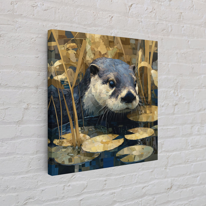 Playful Otter Floating Among Lily Pads Framed Canvas Print, Animal Art, Printable, Living Room Decor, Fine Art, Creature, ANI-1x1-8