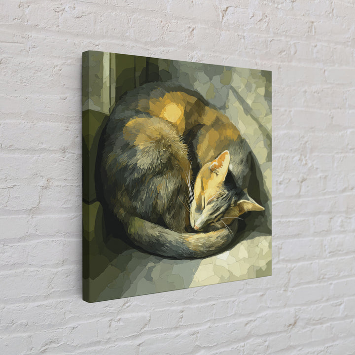 Sleeping Cat Curled Framed Canvas Print, Animal Art, Cat Art, Living Room Decor, Abstract Art, Creature, Art Print, ANI-1x1-84