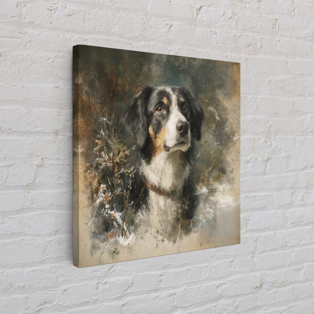 Dog Portrait with Painterly Collar and Loyal Canvas Print, Animal Art, Boho Decor, Living Room Decor, Fine Art, Creature, ANI-1x1-85