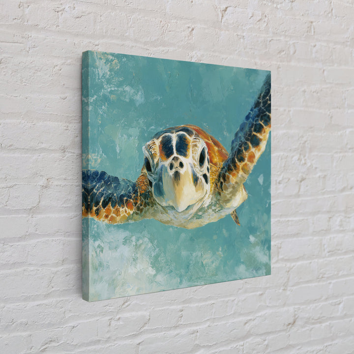 Sea Turtle Drifting Through Luminous Blue Water Canvas Print, Animal Art, Trendy Wall Art, Living Room Decor, Creature, ANI-1x1-90