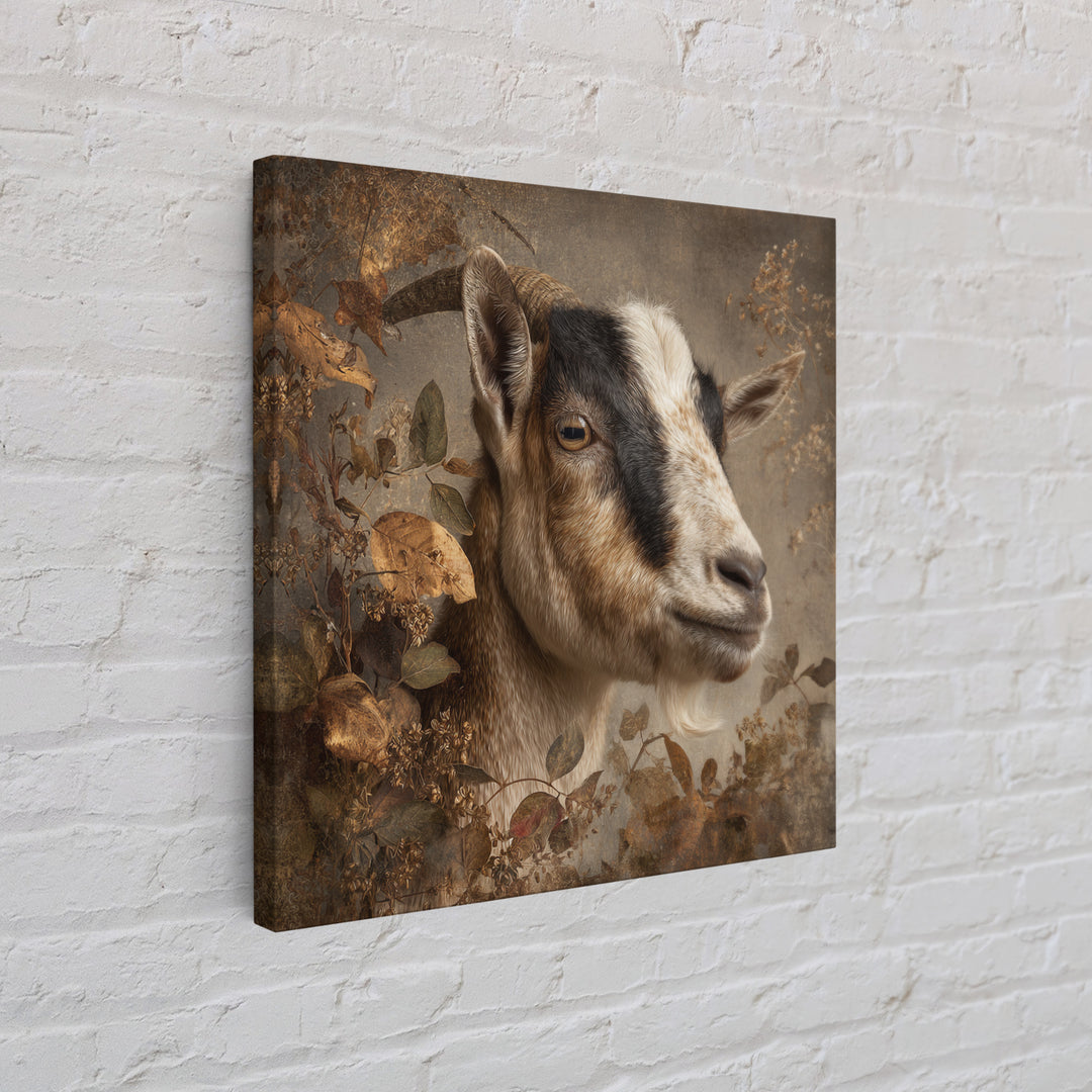 Goat Portrait with Rustic Folk Art Personality Framed Canvas Print, Animal Art, Luxury Decor, Living Room Decor, Oil Painting, ANI-1x1-93