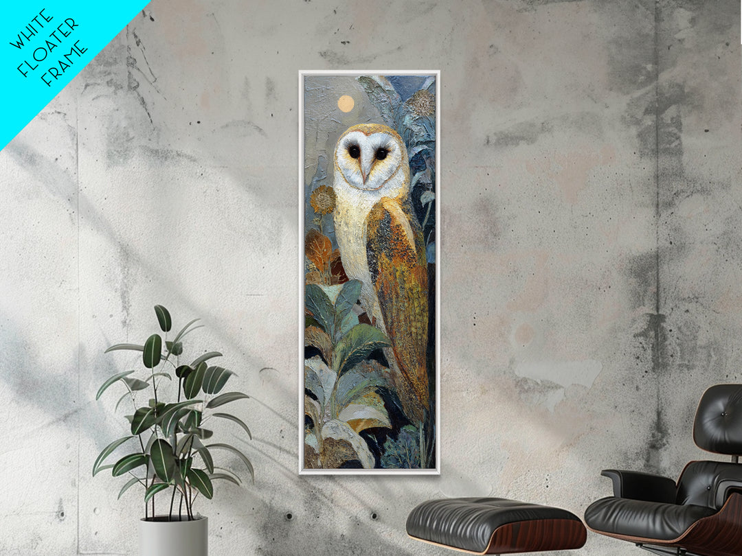Owl with Moonlit Feathers and Celestial Accents Canvas Print, Animal Art, Minimalist Decor, Living Room Decor, Creature, ANI-1x3-3