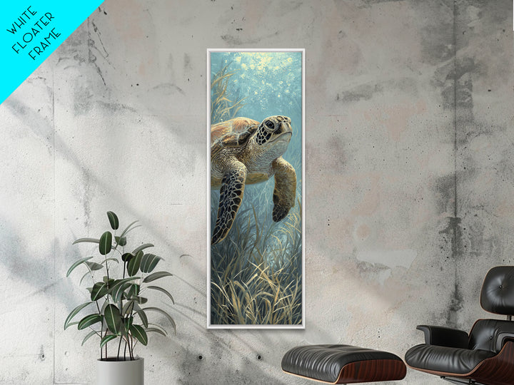 Sea Turtle Drifting Through Luminous Blue Water Canvas Print, Animal Art, Modern Wall Art, Living Room Decor, Creature, ANI-1x3-30