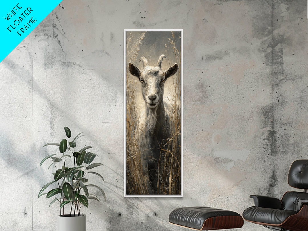 Goat Portrait with Rustic Folk Art Personality Canvas Print, Animal Art, Oil Painting, Living Room Decor, Fine Art, Creature, ANI-1x3-33