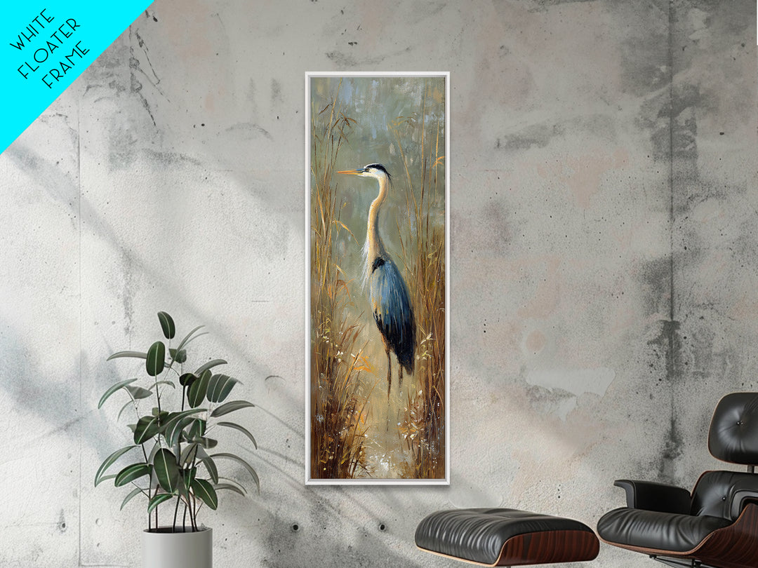 Blue Heron Standing Framed Canvas Print, Animal Art, Printable Wall Art, Living Room Decor, Fine Art, Creature, Boho Wall Art, ANI-1x3-47