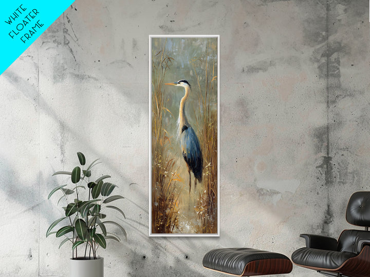 Blue Heron Standing Framed Canvas Print, Animal Art, Printable Wall Art, Living Room Decor, Fine Art, Creature, Boho Wall Art, ANI-1x3-47