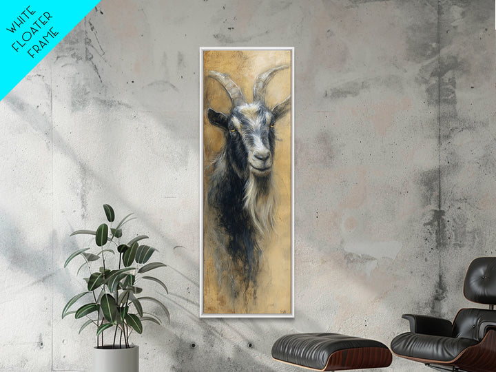 Goat Portrait with Rustic Folk Art Personality Canvas Print, Animal Art, Fine Art Print, Living Room Decor, Fine Art, Creature, ANI-1x3-57