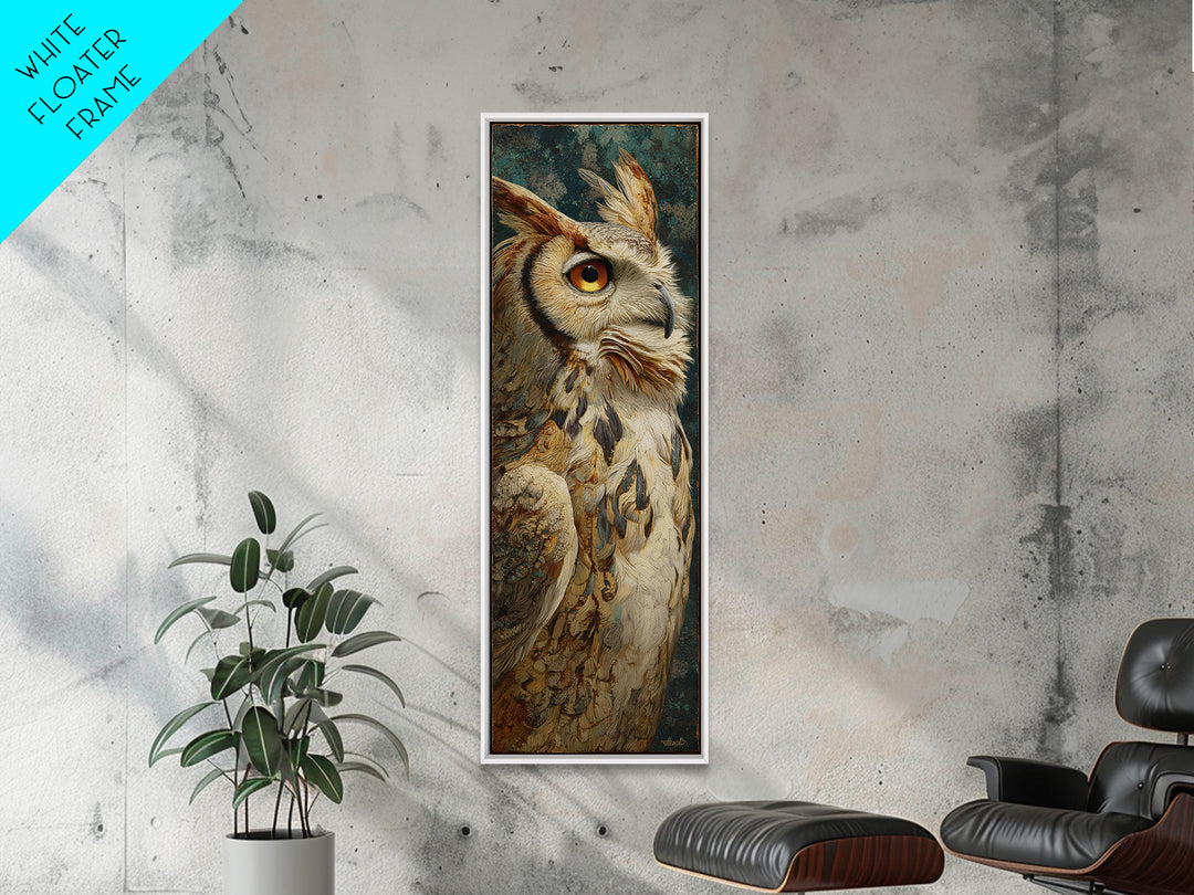 Owl with Moonlit Feathers and Celestial Accents Framed Canvas Print, Animal Art, Living Room Decor, Fine Art, Creature, ANI-1x3-75