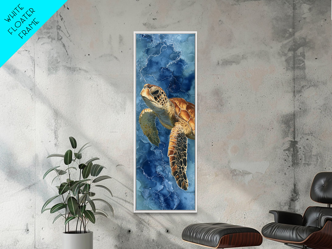 Sea Turtle Drifting Through Luminous Blue Water Canvas Print, Animal Art, Downloadable Art, Living Room Decor, Creature, ANI-1x3-78