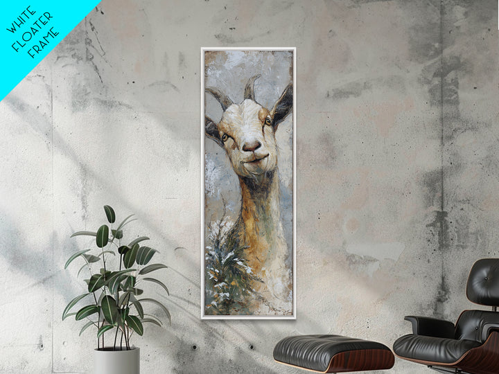 Goat Portrait with Rustic Folk Art Personality Canvas Print, Animal Art, Nursery Decor, Living Room Decor, Fine Art, Creature, ANI-1x3-81