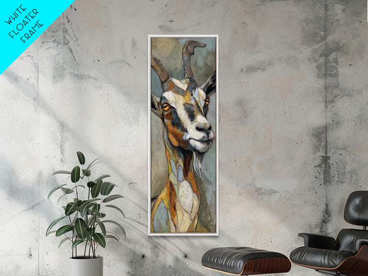 Goat Portrait with Rustic Folk Art Personality Canvas Print, Animal Art, Neutral Decor, Living Room Decor, Fine Art, Creature, ANI-1x3-9