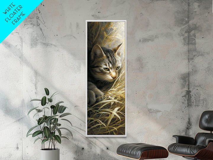 Sleeping Cat Curled Framed Canvas Print, Animal Art, Printable Art, Living Room Decor, Abstract Art, Creature, Downloadable Art, ANI-1x3-96