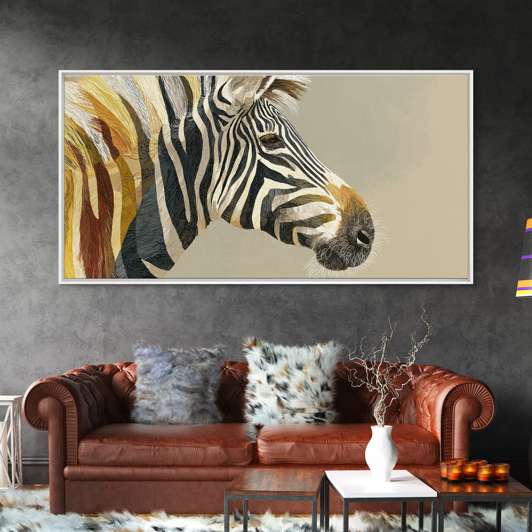 Zebra Portrait with Bold Graphic Stripe Pattern Canvas Print, Animal Art, Minimalist Decor, Living Room Decor, Creature, ANI-2x1-13